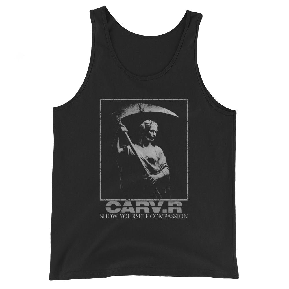 "Scythe Queen" - Black Unisex Tank Top/ Grey Print