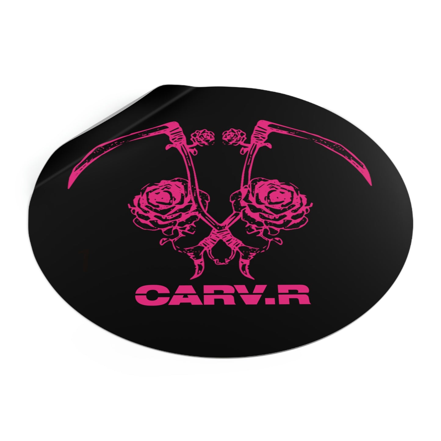 "Dual Scythe & Roses Design" - Pink Print Round Vinyl Stickers