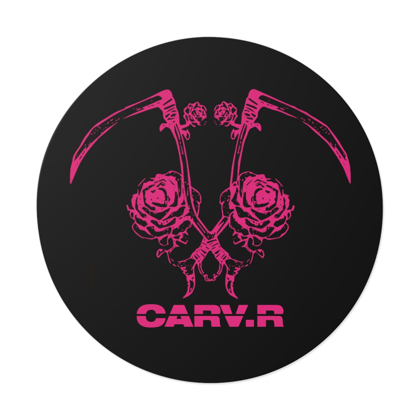 "Dual Scythe & Roses Design" - Pink Print Round Vinyl Stickers