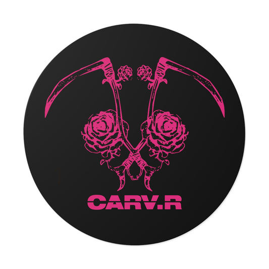 "Dual Scythe & Roses Design" - Pink Print Round Vinyl Stickers