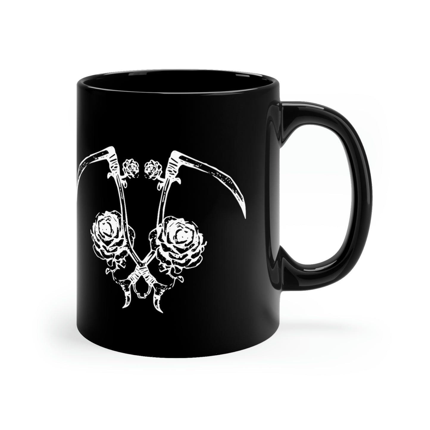 "Dual Scythe & Roses" - Black Mug 11oz