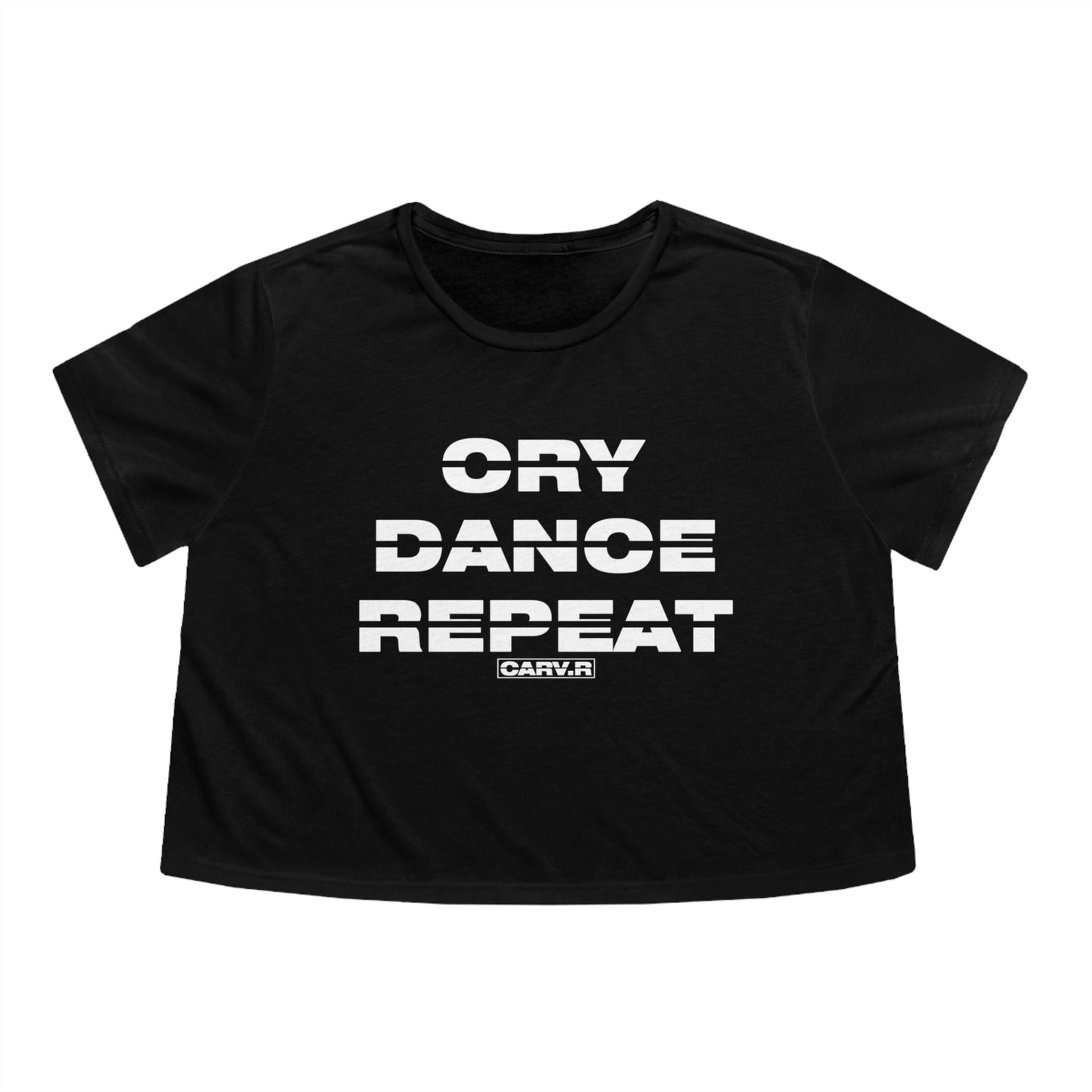 "Cry Dance Repeat" Women's Black Flowy Cropped Tee
